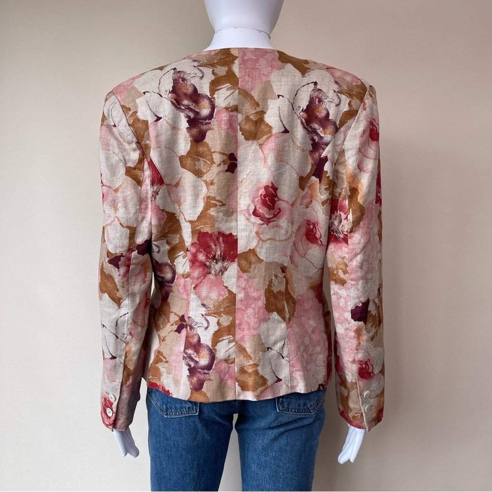 Vintage Burberry Burberry’s Floral Cropped Linen Jacket est sz M - Picture 13 of 16